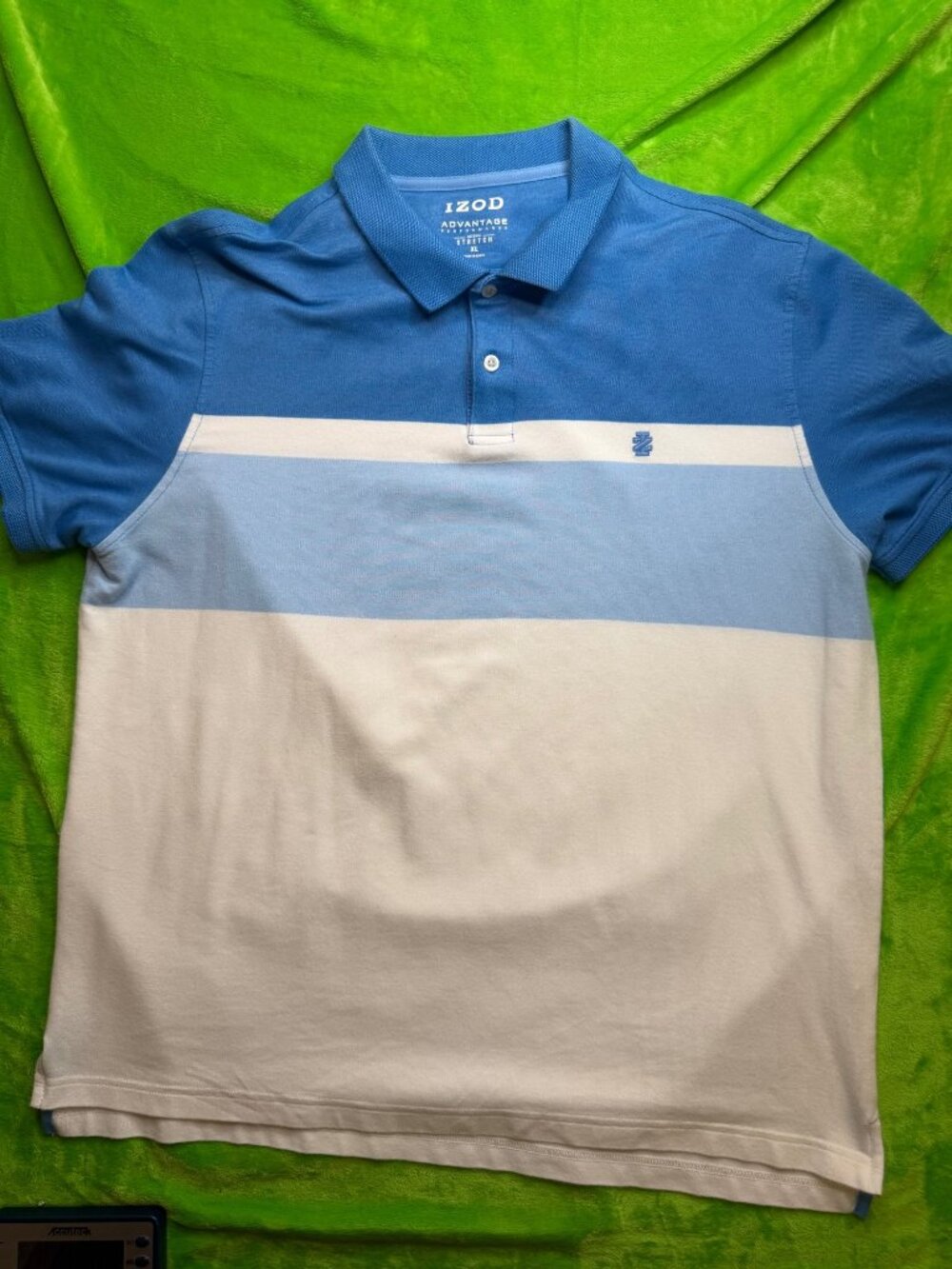 Izod Advantage Stripe Polo Shirt Size XL Blue White